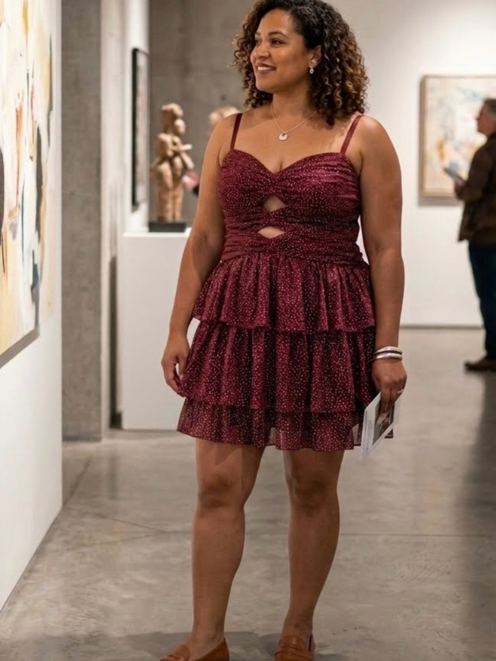 Women’s Burgundy Tiered Ruffle Mini Dress